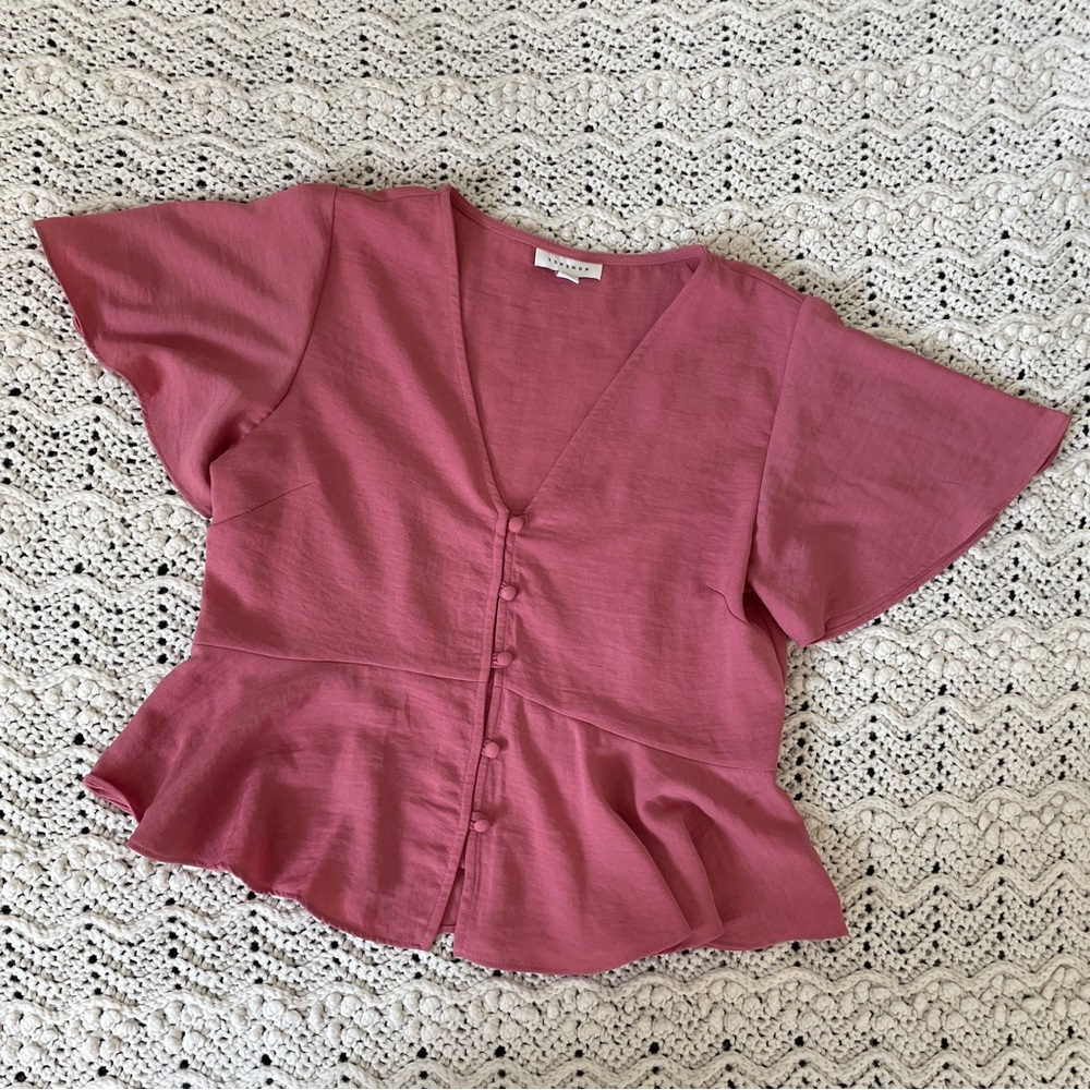 Topshop Peplum Button Down Flutter Short Sleeve B… - image 1